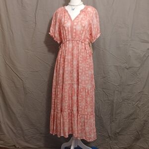 Floral Pink Maxi Dress With A Western Look